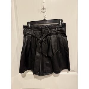 ZARA Black Faux Leather Paperbag Waist Shorts Women’s Small Tie Belt High Rise